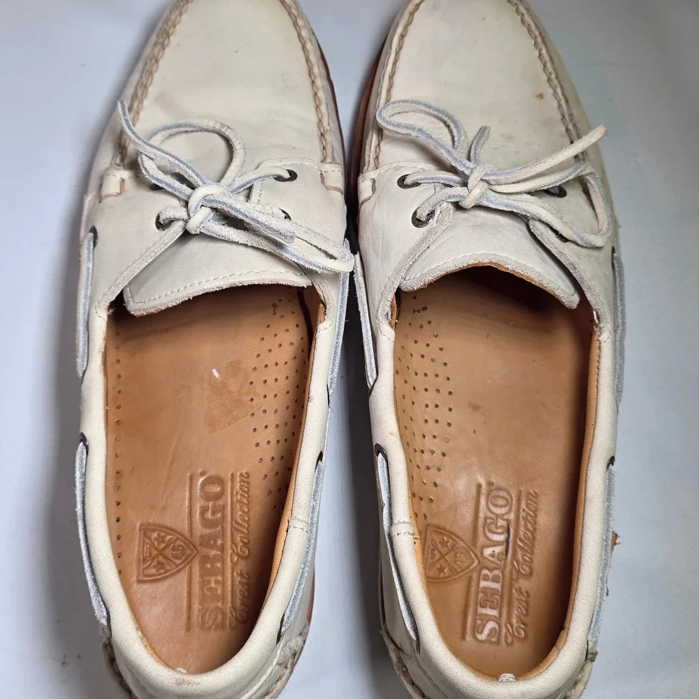 SEBAGO Docksides Men's 10.5M Cream Leather Boat Shoes Preppy Nautical Old Money